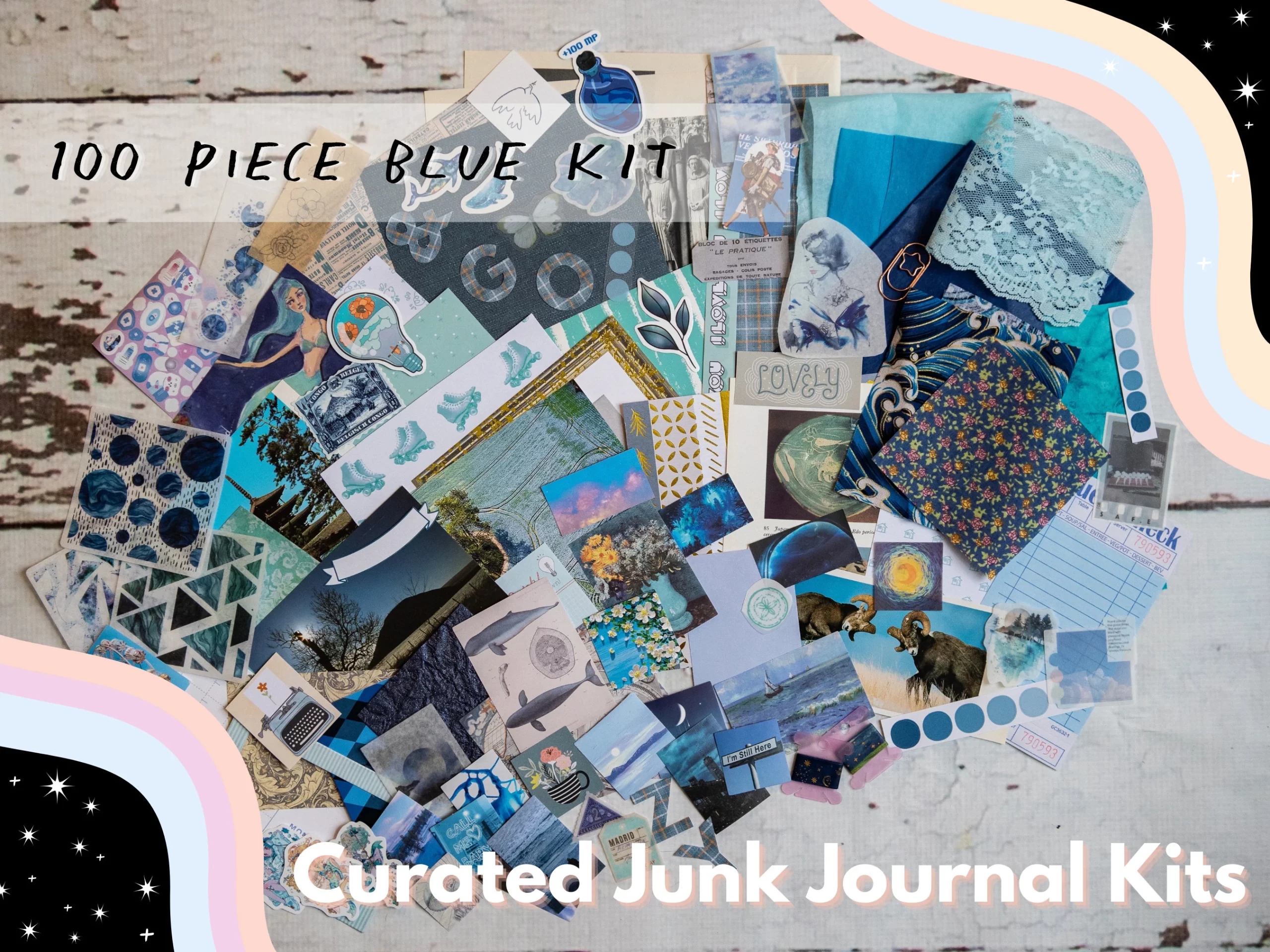 Blue Curated Junk Journaling Kit